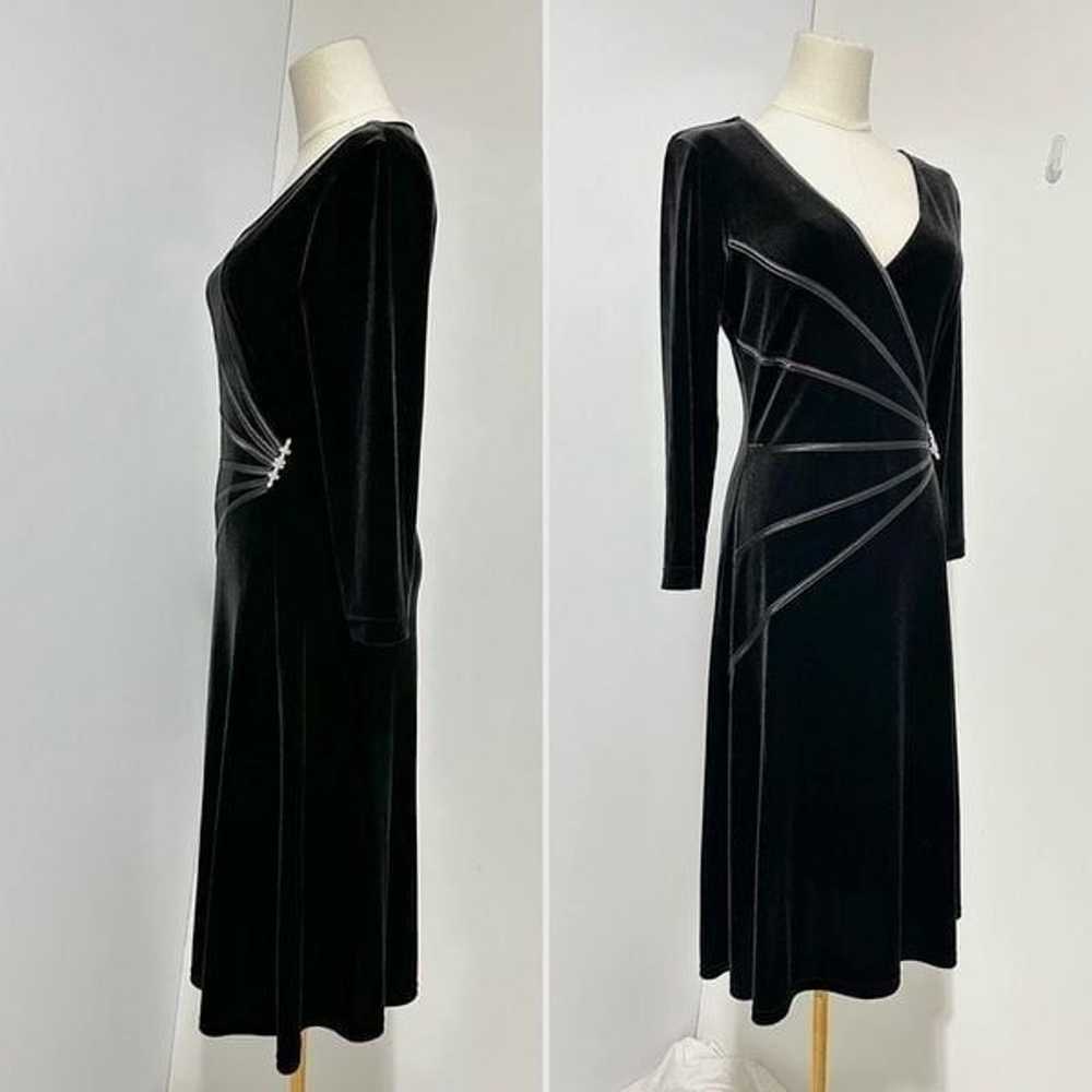 Vintage 90s Connected Black Velvet Brooch Dress 6… - image 2