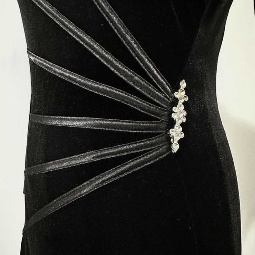 Vintage 90s Connected Black Velvet Brooch Dress 6… - image 5