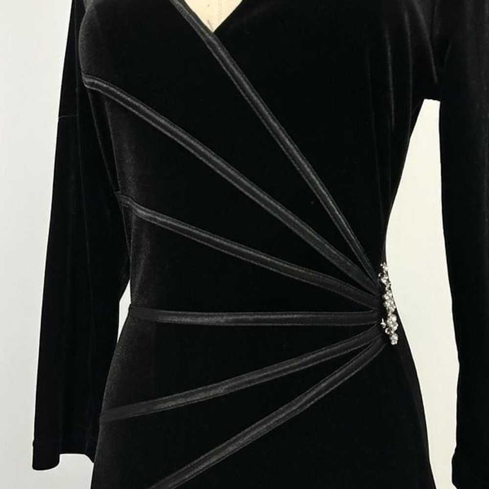 Vintage 90s Connected Black Velvet Brooch Dress 6… - image 6