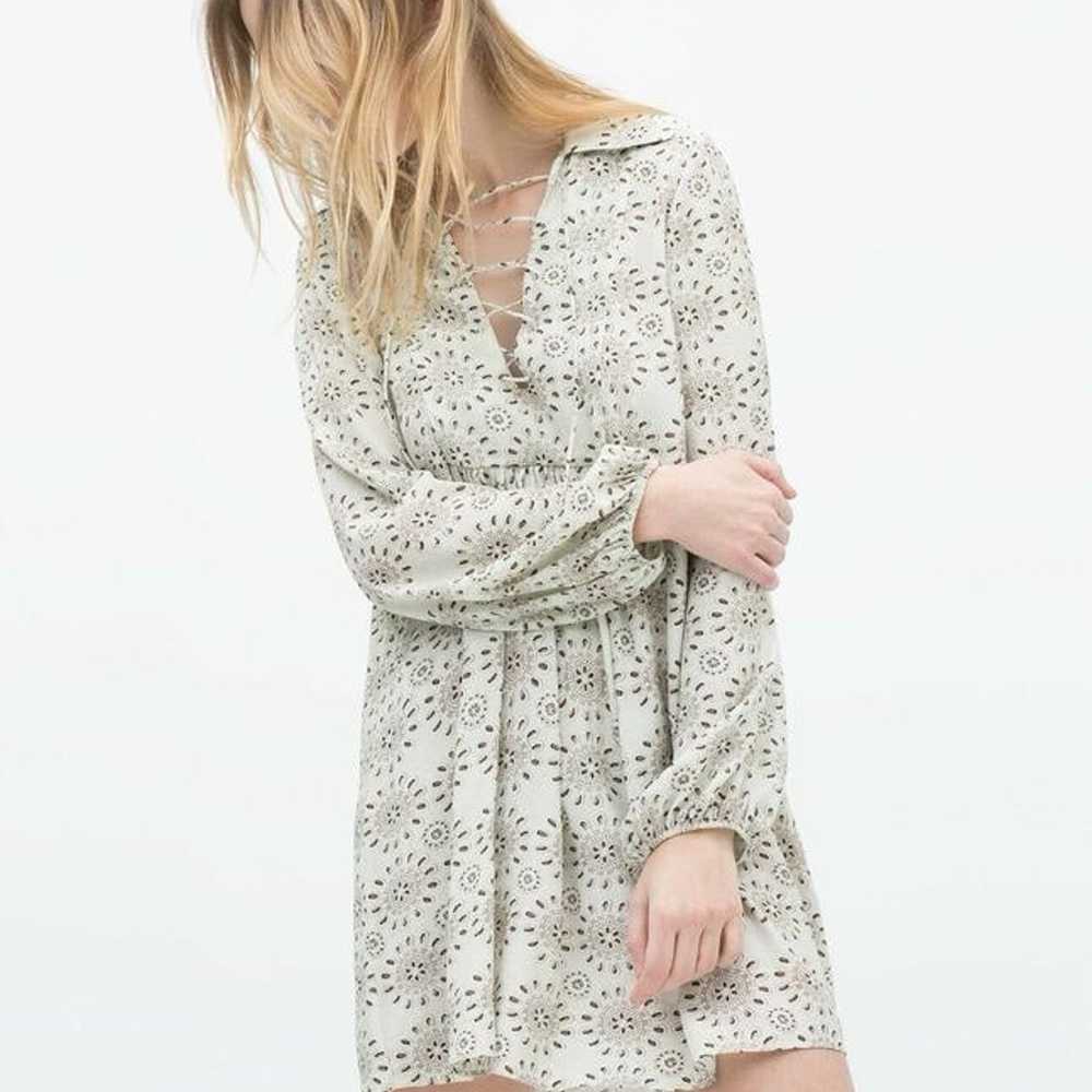 long sleeve flowy beige dress - image 2