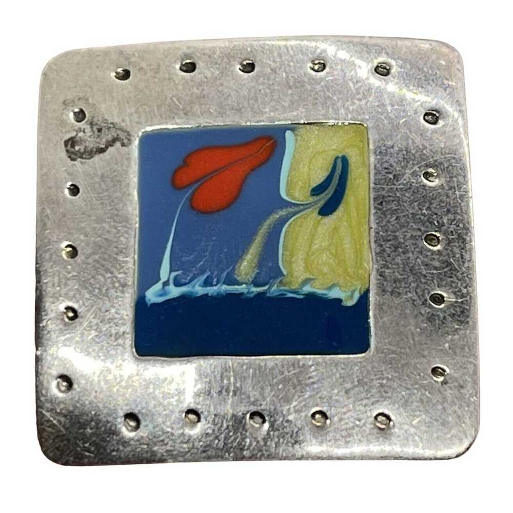 Vintage Sterling Silver Brooch Pin 925 Square Art… - image 1