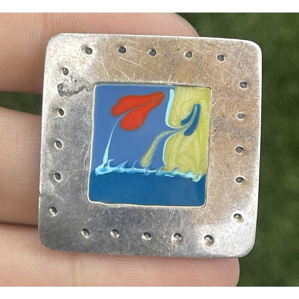 Vintage Sterling Silver Brooch Pin 925 Square Art… - image 2