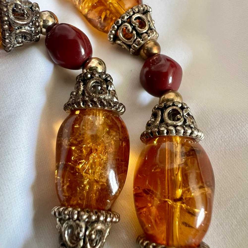 Amber Glass Colored Silver Tone Southwest Style C… - image 12