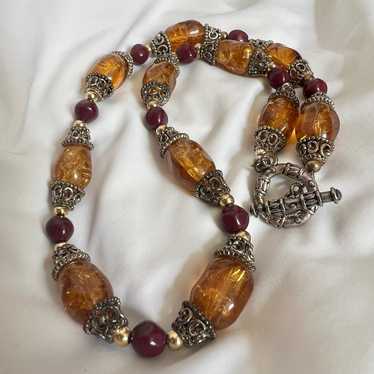 Amber Glass Colored Silver Tone Southwest Style C… - image 1