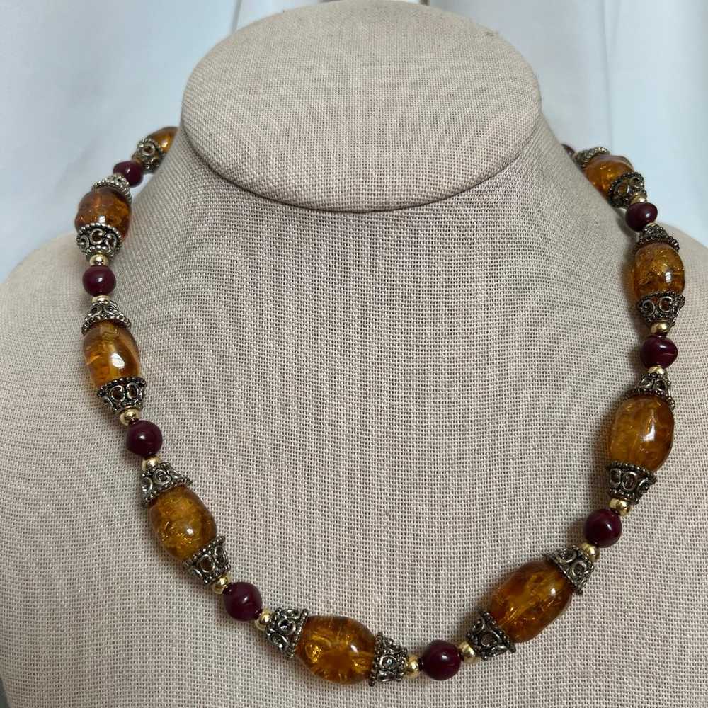 Amber Glass Colored Silver Tone Southwest Style C… - image 2