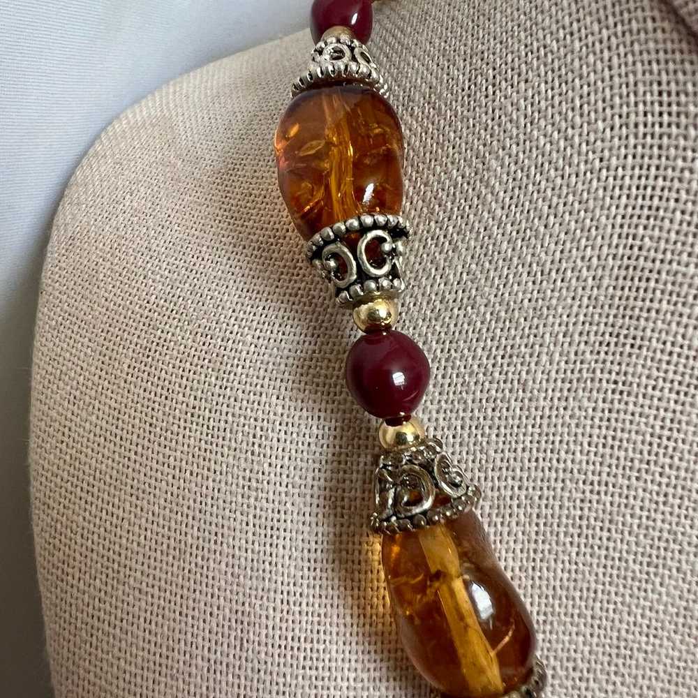 Amber Glass Colored Silver Tone Southwest Style C… - image 3