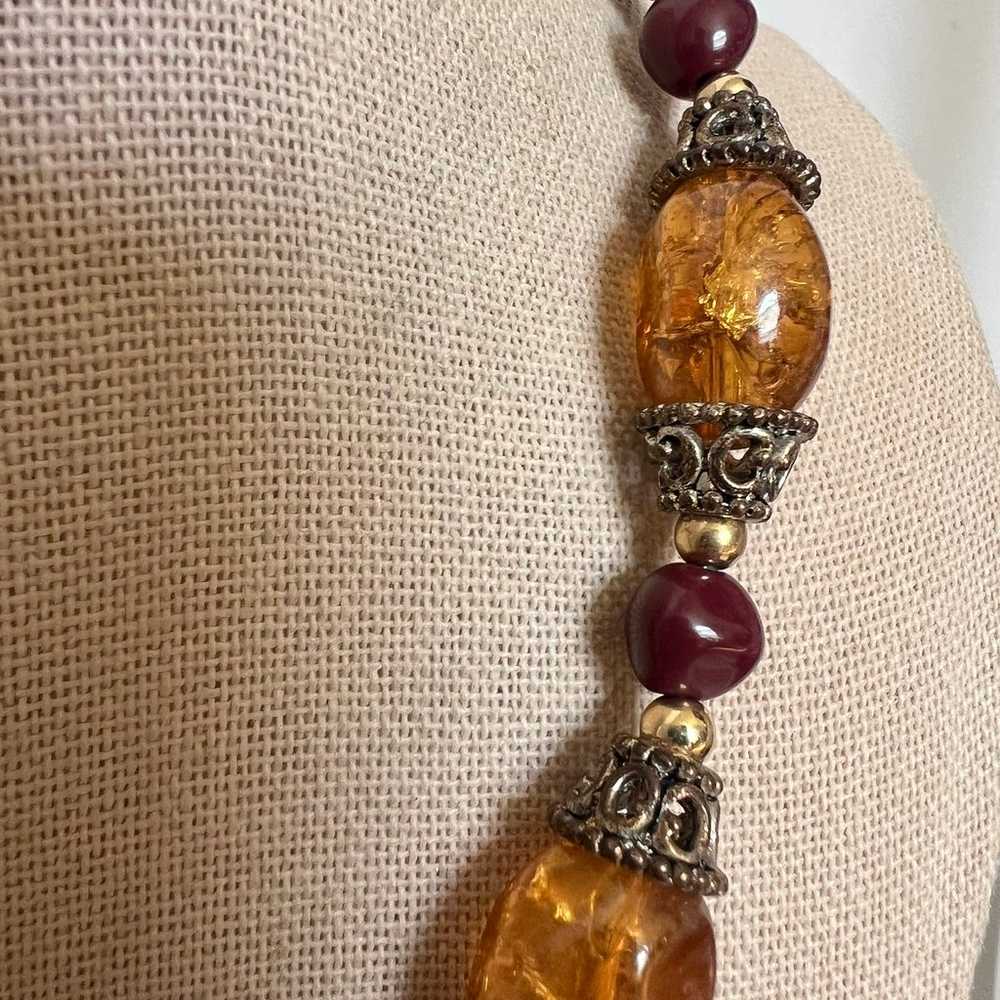 Amber Glass Colored Silver Tone Southwest Style C… - image 4