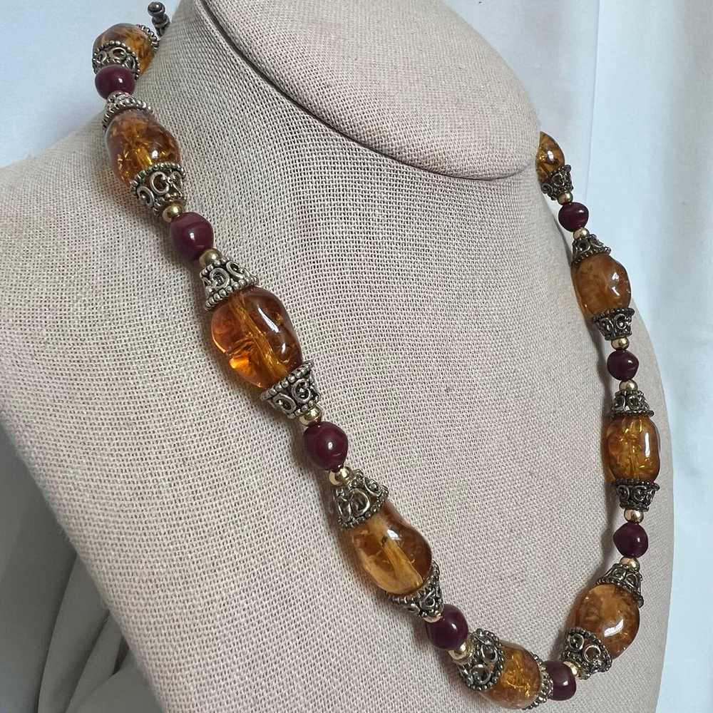 Amber Glass Colored Silver Tone Southwest Style C… - image 6