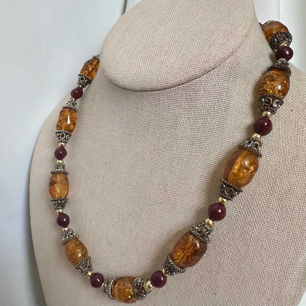 Amber Glass Colored Silver Tone Southwest Style C… - image 7