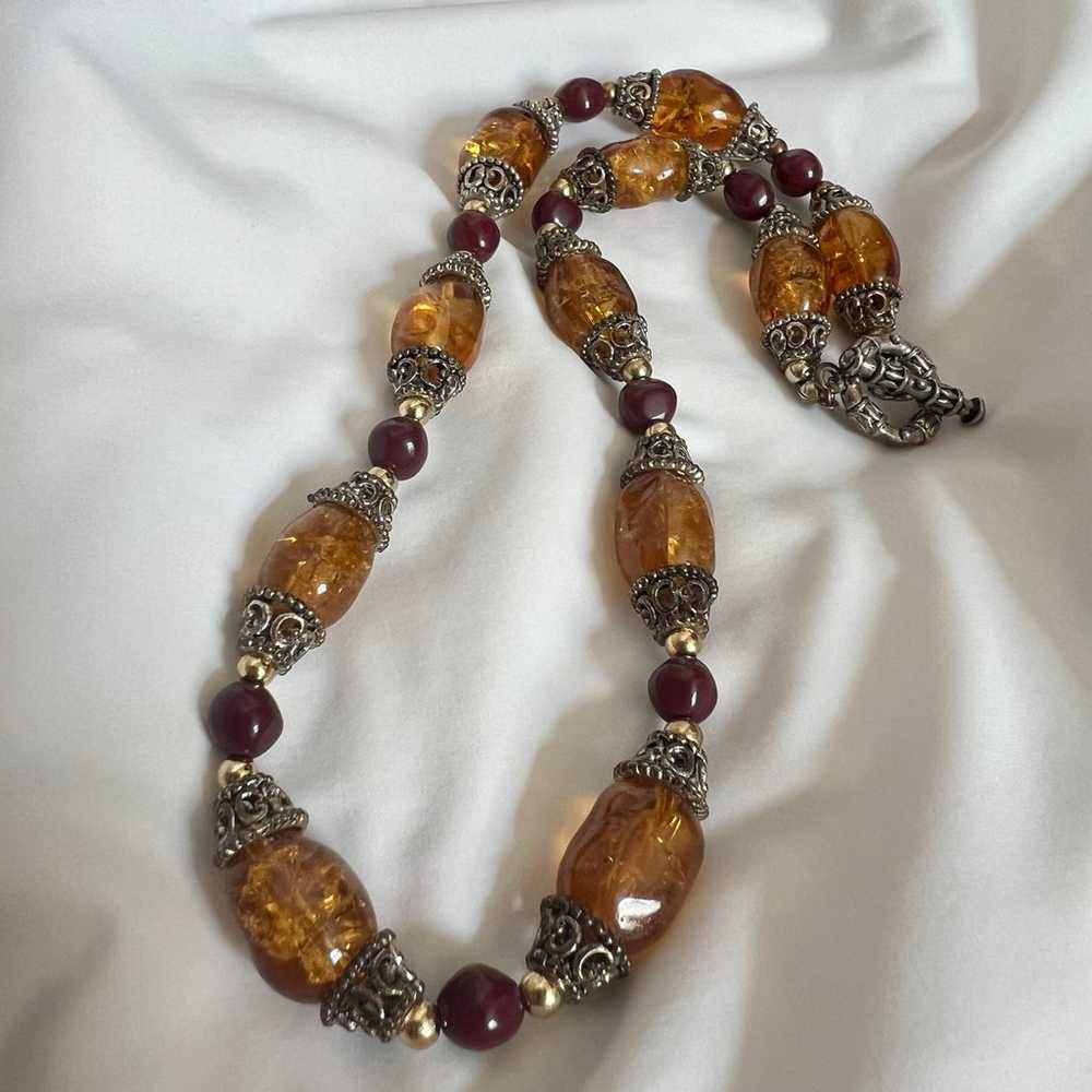 Amber Glass Colored Silver Tone Southwest Style C… - image 8