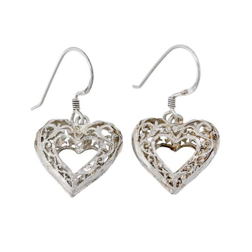 Vintage Sterling Silver 925 Filigree Heart Dangle… - image 2