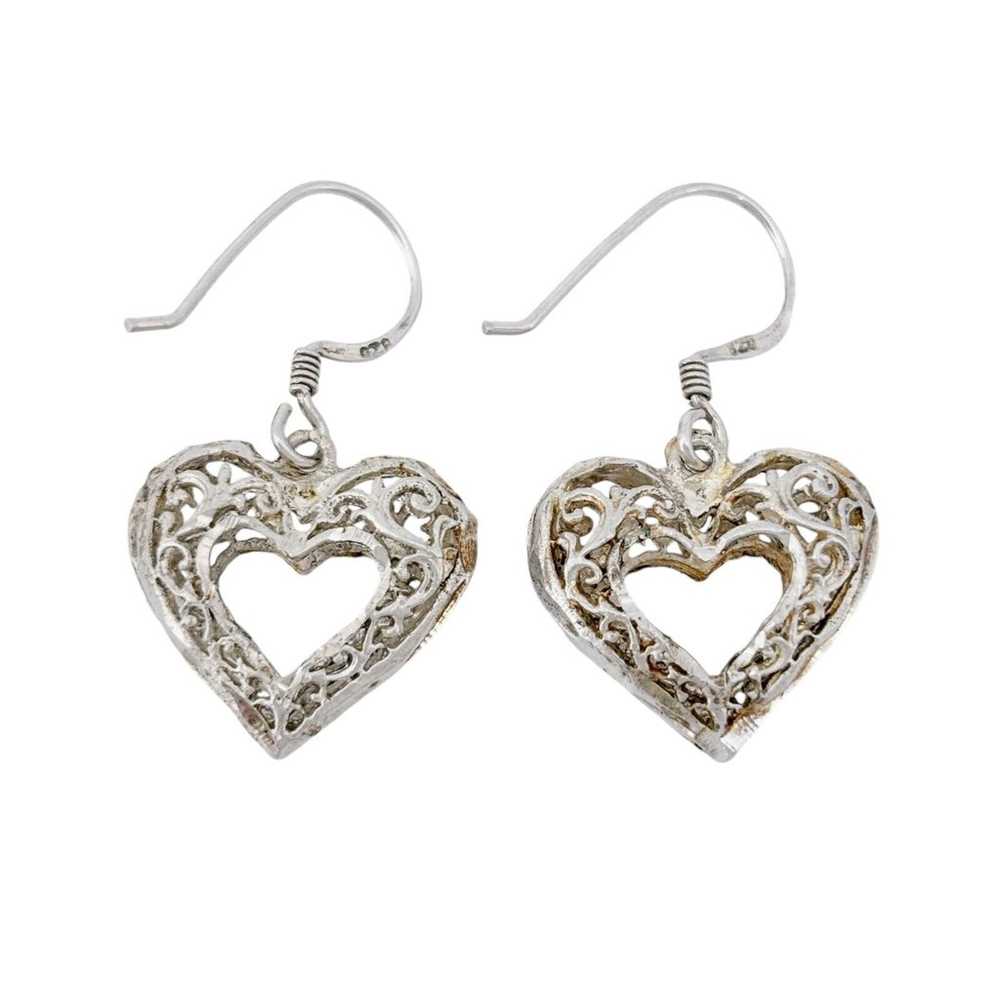 Vintage Sterling Silver 925 Filigree Heart Dangle… - image 4