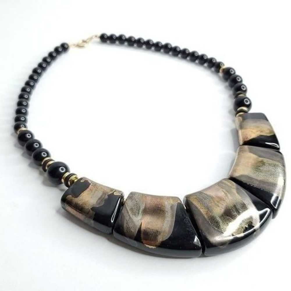 Vtg 80s Beaded Chunky Glazed Ceramic Necklace Bla… - image 1