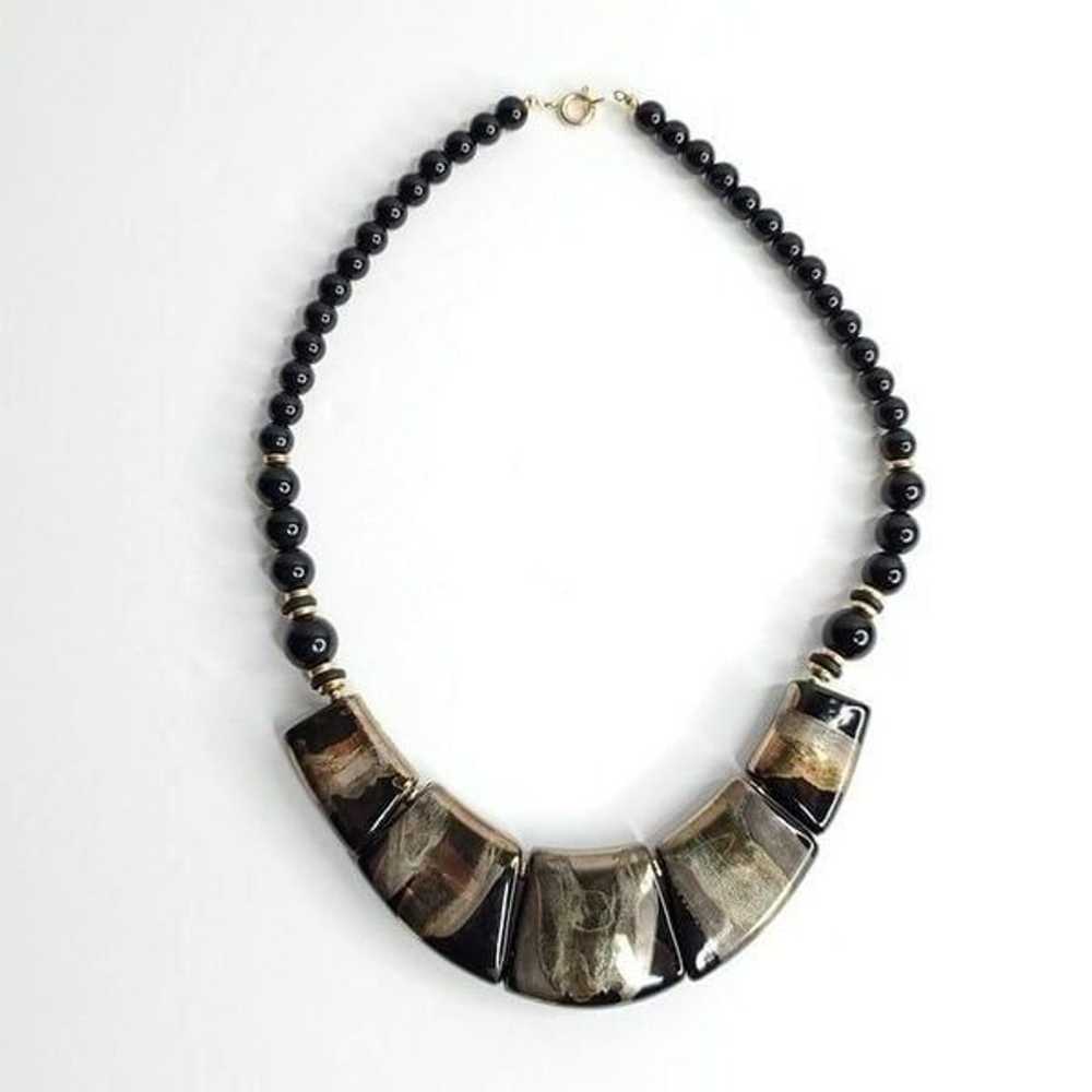 Vtg 80s Beaded Chunky Glazed Ceramic Necklace Bla… - image 3