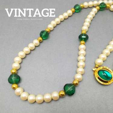 Vintage Green Pearl Gold Necklace