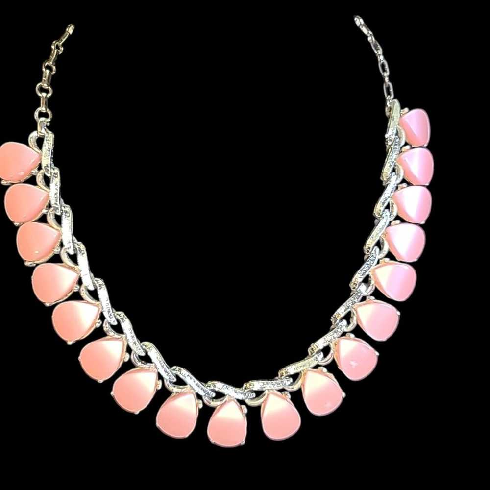 Vintage Coro Pink Moonglow Lucite Thermoset Silve… - image 1