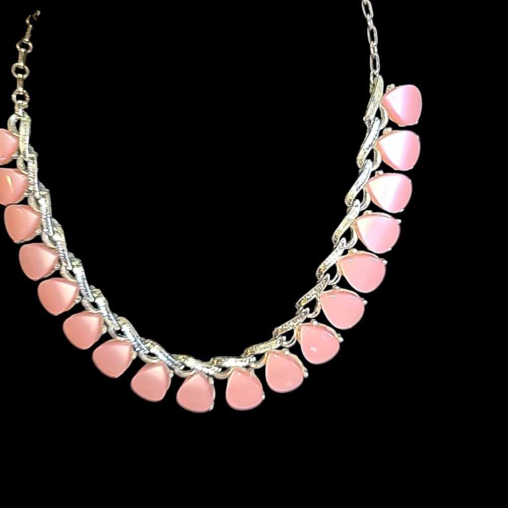 Vintage Coro Pink Moonglow Lucite Thermoset Silve… - image 2