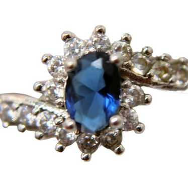 Elegant Simulated Blue Sapphire & White CZ Ring • 