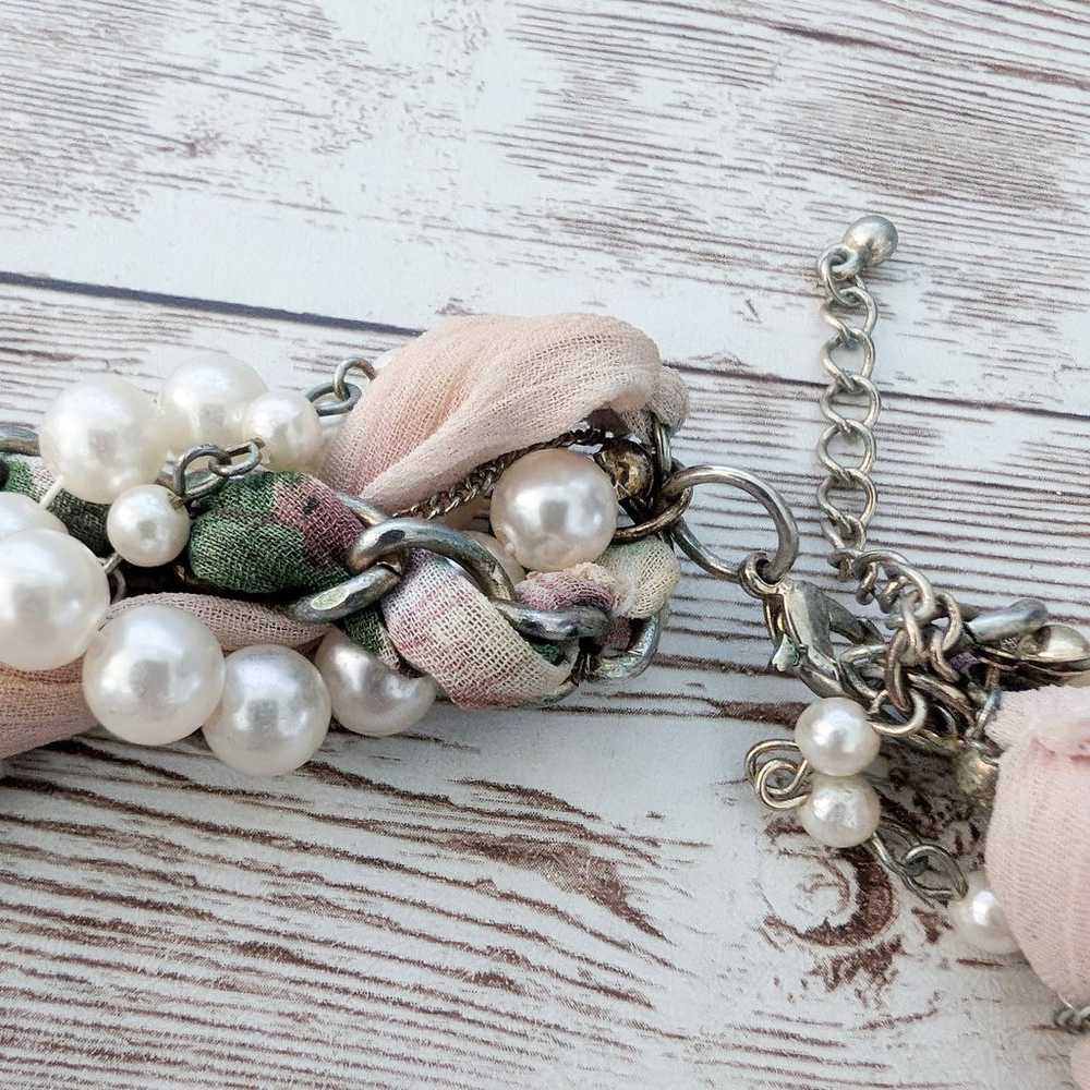 Vintage Necklace Unusual Faux Pearl & Fabric Twis… - image 5