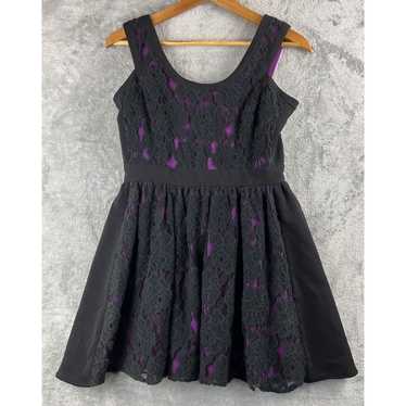 Jay Godfrey Lace Overlay Dress Black Purple Mini … - image 1