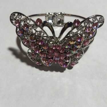 Vintage Butterfly Bangle Bracelet With Rhinestones