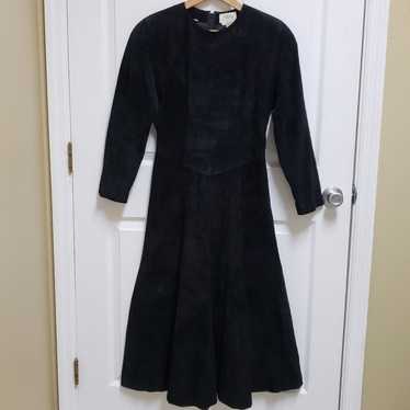 Vtg Ambria Dress Size 8 Black Genuine Leather Maxi