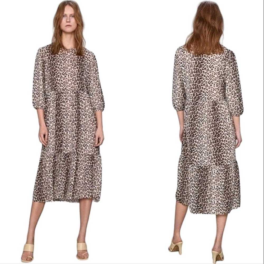 Zara Cheetah Animal Print Tiered 3/4" Sleeve Midi… - image 2