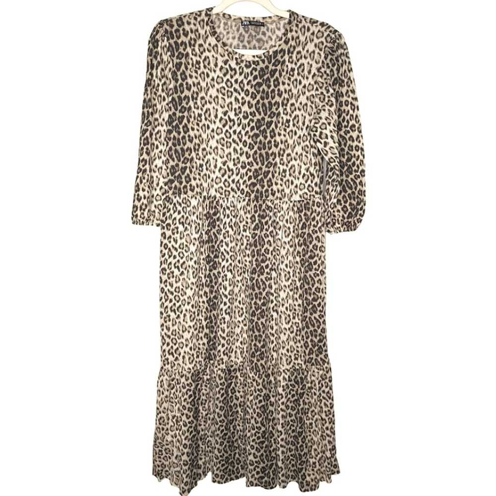 Zara Cheetah Animal Print Tiered 3/4" Sleeve Midi… - image 3