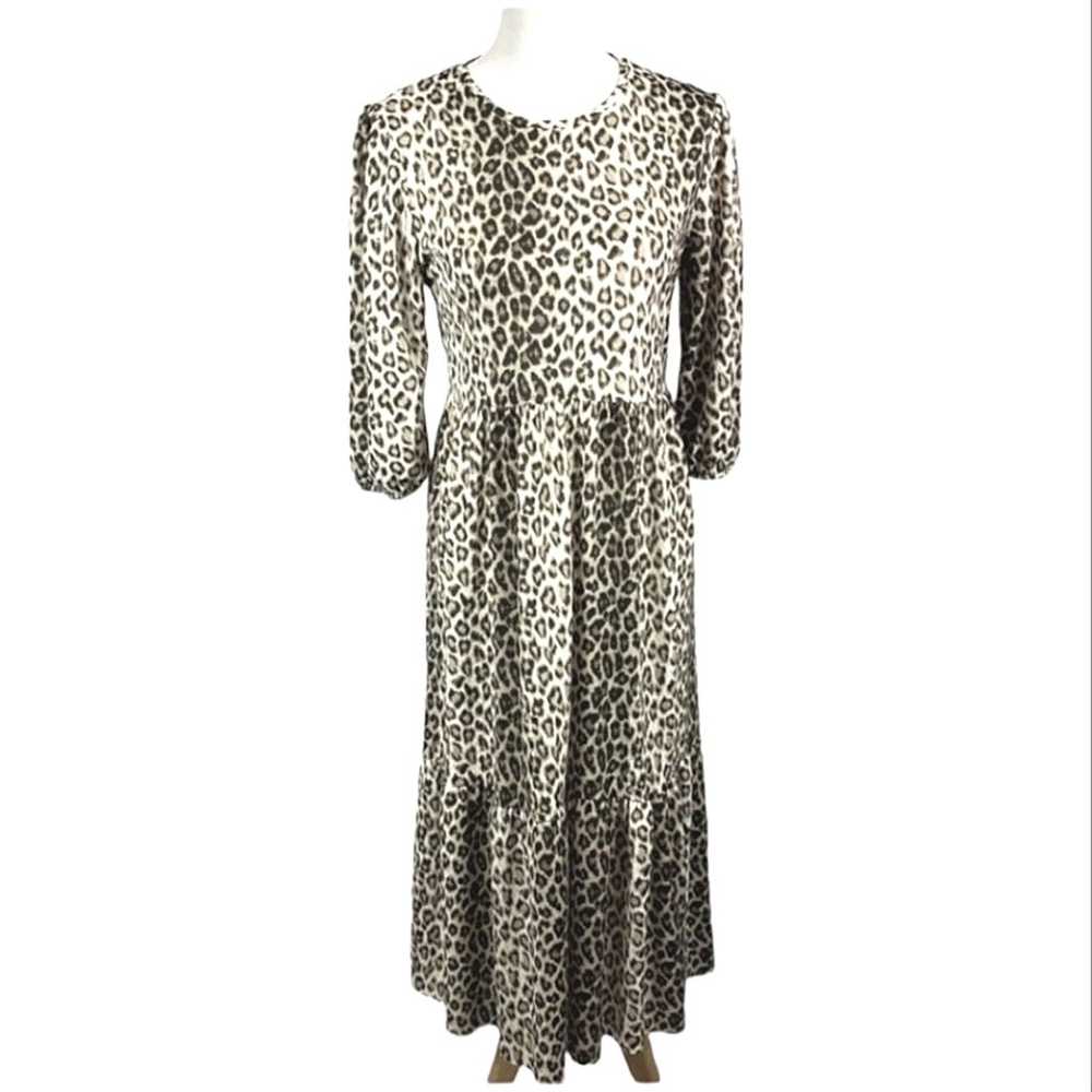 Zara Cheetah Animal Print Tiered 3/4" Sleeve Midi… - image 5