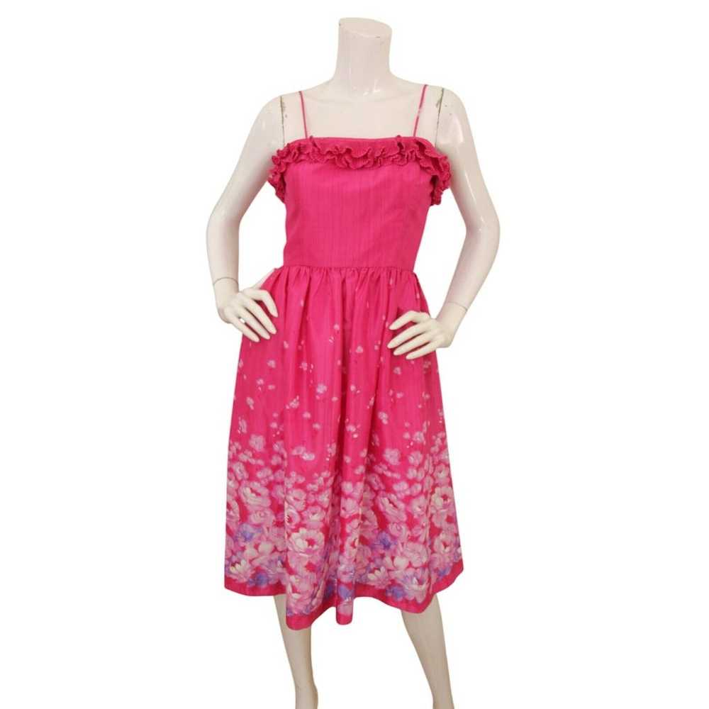 Victor Costa Vintage Pink Floral Ruffle Fit Flare… - image 1