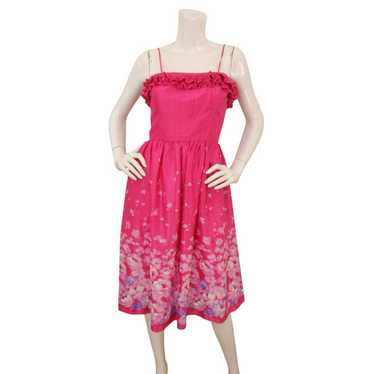 Victor Costa Vintage Pink Floral Ruffle Fit Flare… - image 1