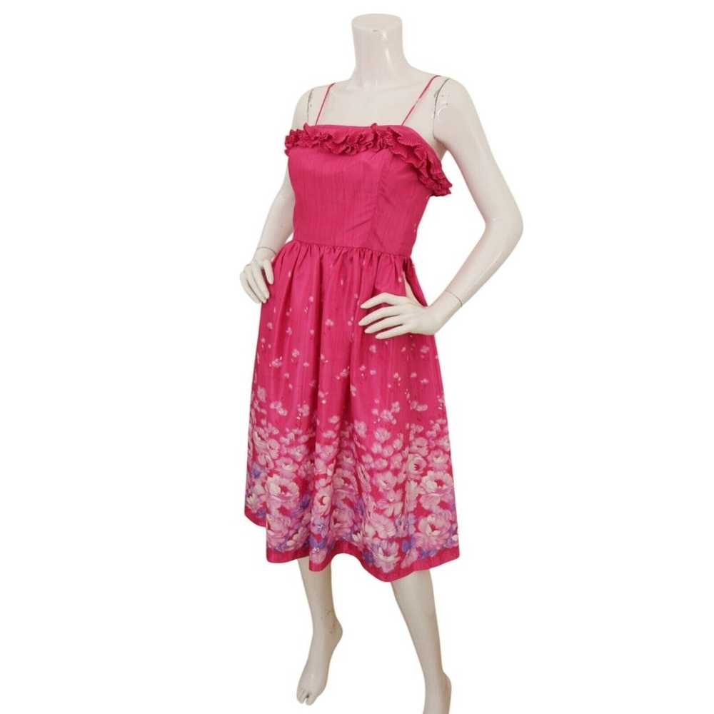 Victor Costa Vintage Pink Floral Ruffle Fit Flare… - image 3