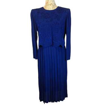 Karin Stevens VINTAGE 90's Blue Embroidered dress… - image 1