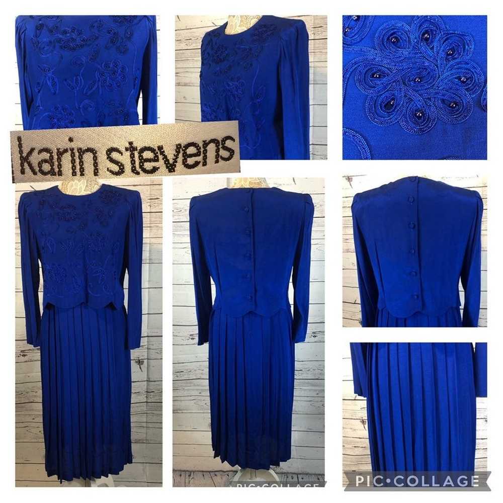 Karin Stevens VINTAGE 90's Blue Embroidered dress… - image 2