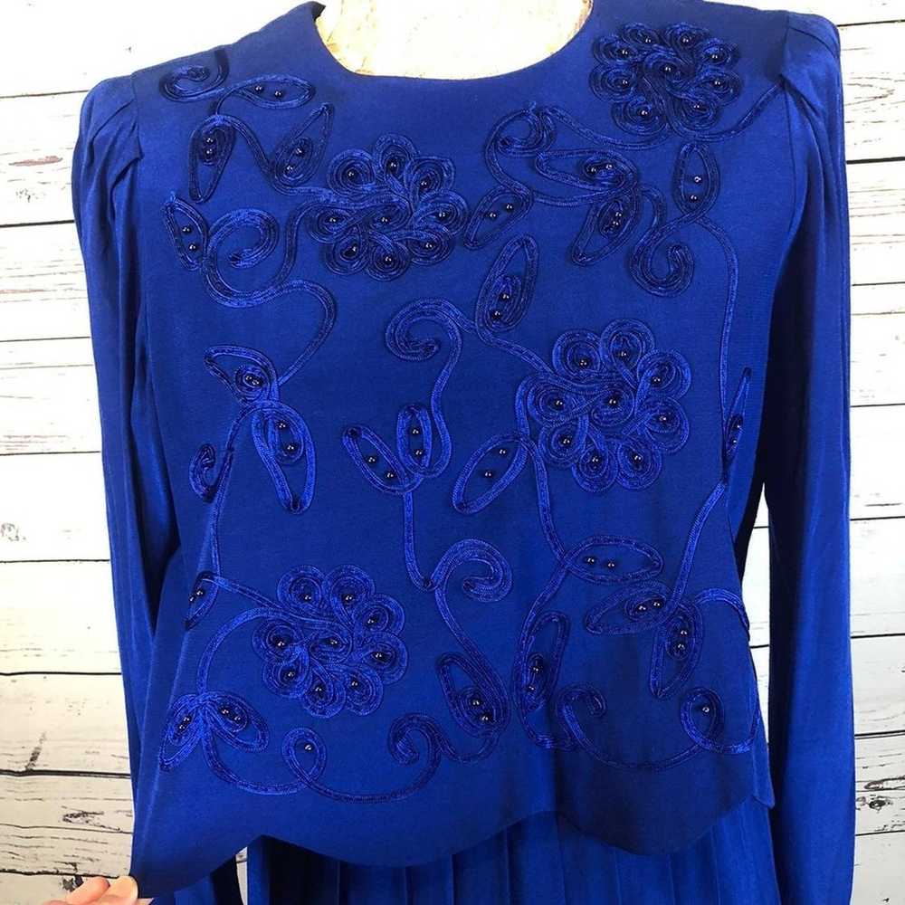 Karin Stevens VINTAGE 90's Blue Embroidered dress… - image 4