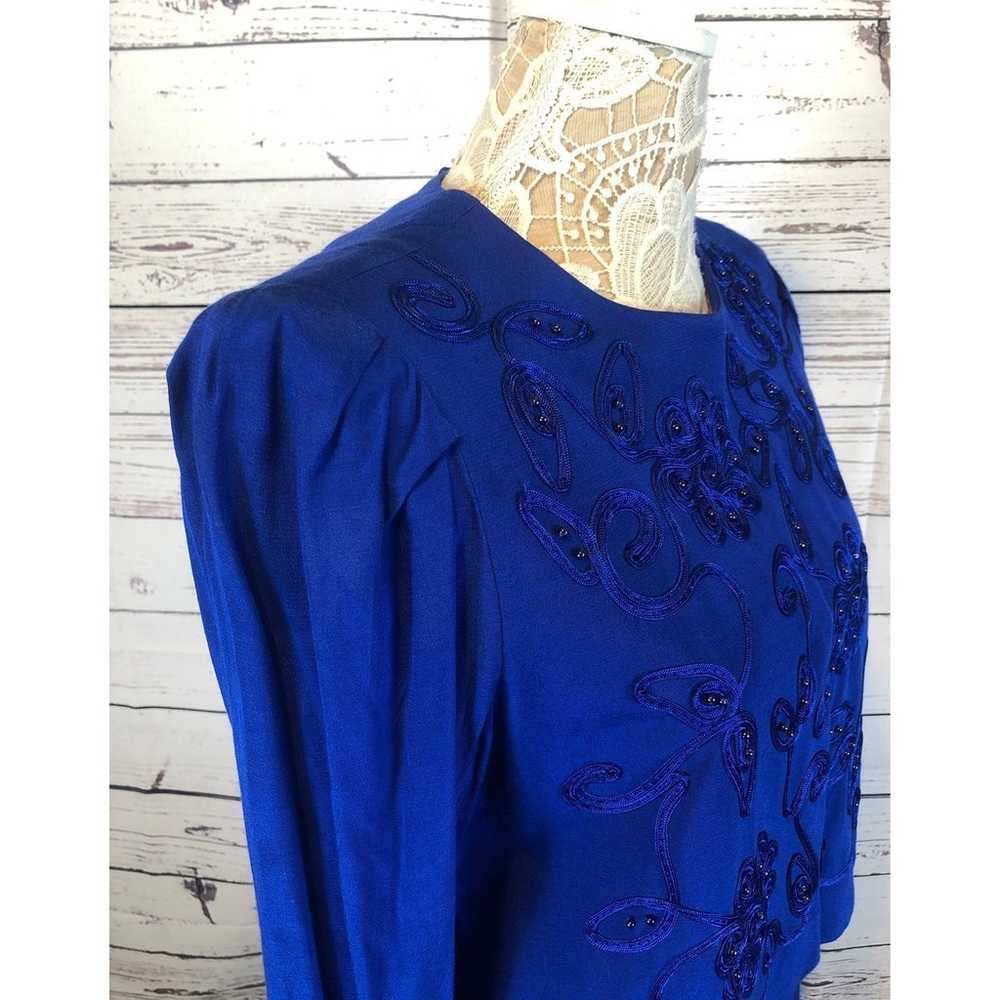 Karin Stevens VINTAGE 90's Blue Embroidered dress… - image 5