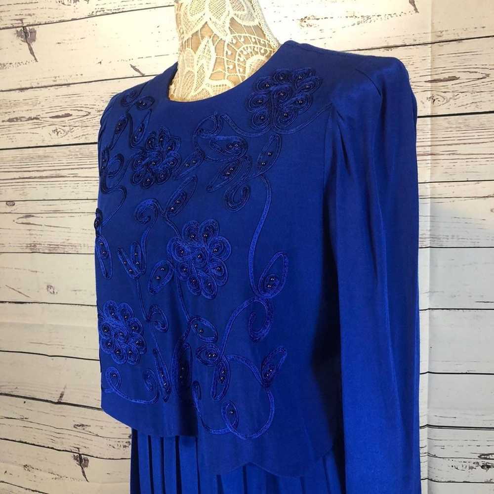 Karin Stevens VINTAGE 90's Blue Embroidered dress… - image 9