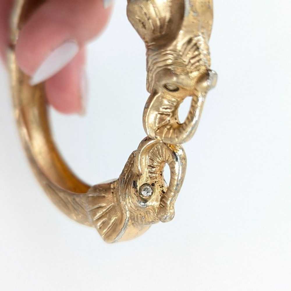 Vintage 2 Head Elephant Gold Tone Rhinestone Crys… - image 3