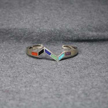 925 sterling silver multi colored stone sand cast… - image 1