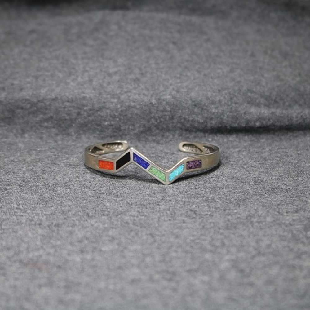 925 sterling silver multi colored stone sand cast… - image 2