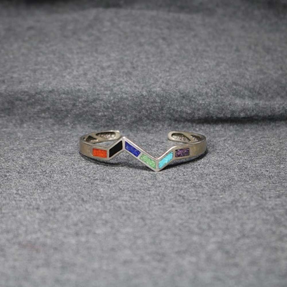 925 sterling silver multi colored stone sand cast… - image 3