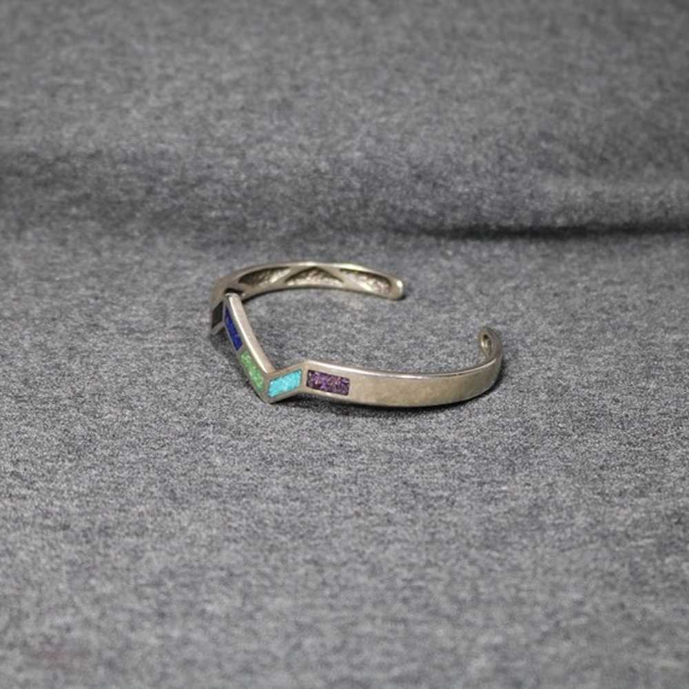 925 sterling silver multi colored stone sand cast… - image 5