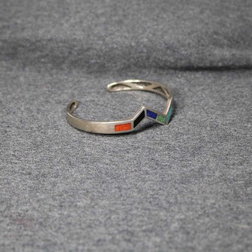 925 sterling silver multi colored stone sand cast… - image 8