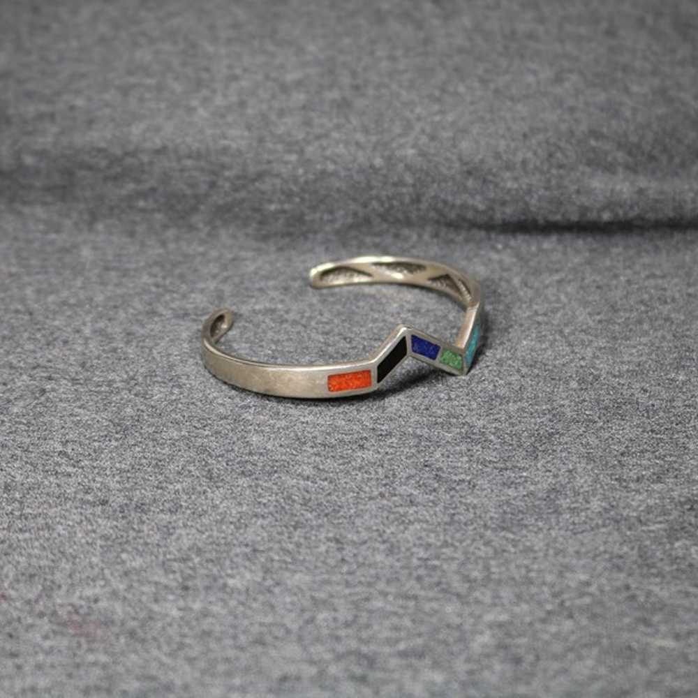 925 sterling silver multi colored stone sand cast… - image 9