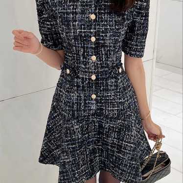 DHOLIC No-Collar Tweed Flared Dress - image 1