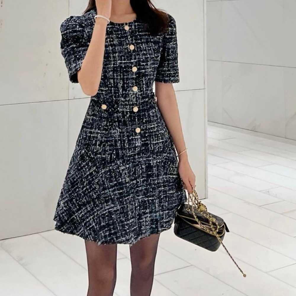 DHOLIC No-Collar Tweed Flared Dress - image 6