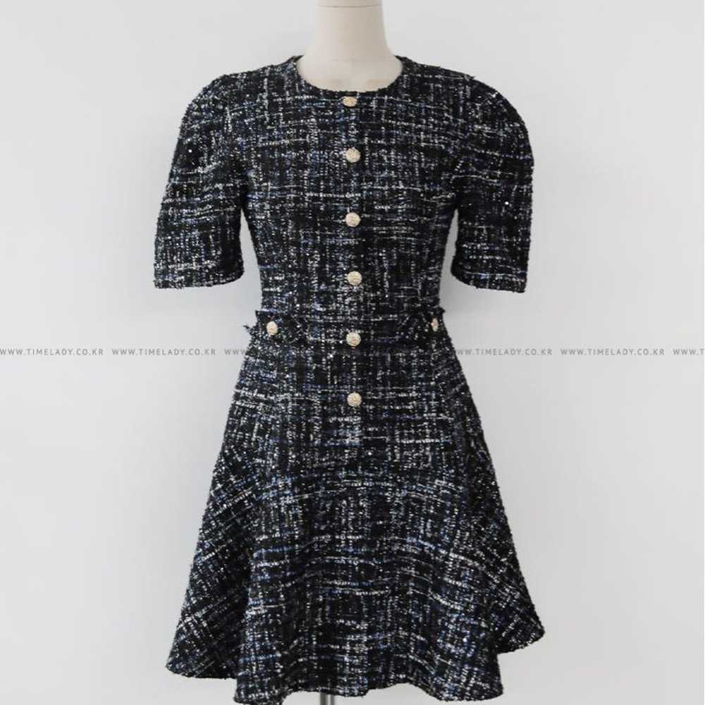 DHOLIC No-Collar Tweed Flared Dress - image 7