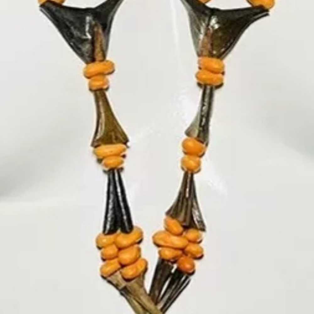 Wood carved necklace and seeds beads hand made go… - image 7