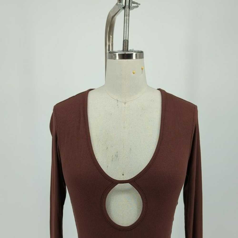 Naked Wardrobe Ribbed Knit Bodysuit Brown S sexy … - image 3