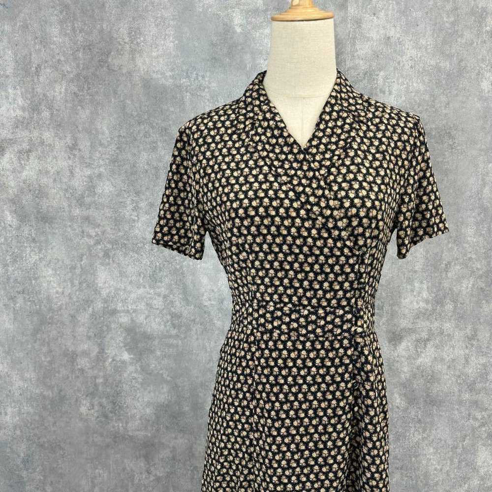 LAURA ASHLEY Small Floral Print Wrap Dress Black … - image 1